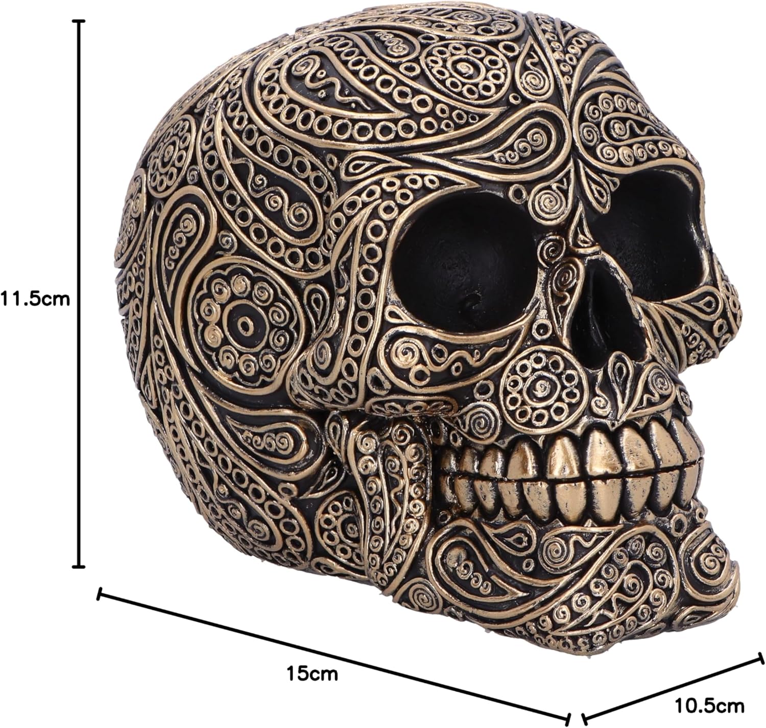 Nemesis Now Paisley Skull 11.5cm, Resin, Black and Gold, Paisley Pattern Skull Ornament, Macabre Home Décor, Cast in the Finest Resin, Expertly Hand-Painted