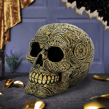 Nemesis Now Paisley Skull 11.5cm, Resin, Black and Gold, Paisley Pattern Skull Ornament, Macabre Home Décor, Cast in the Finest Resin, Expertly Hand-Painted