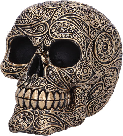 Nemesis Now Paisley Skull 11.5cm, Resin, Black and Gold, Paisley Pattern Skull Ornament, Macabre Home Décor, Cast in the Finest Resin, Expertly Hand-Painted