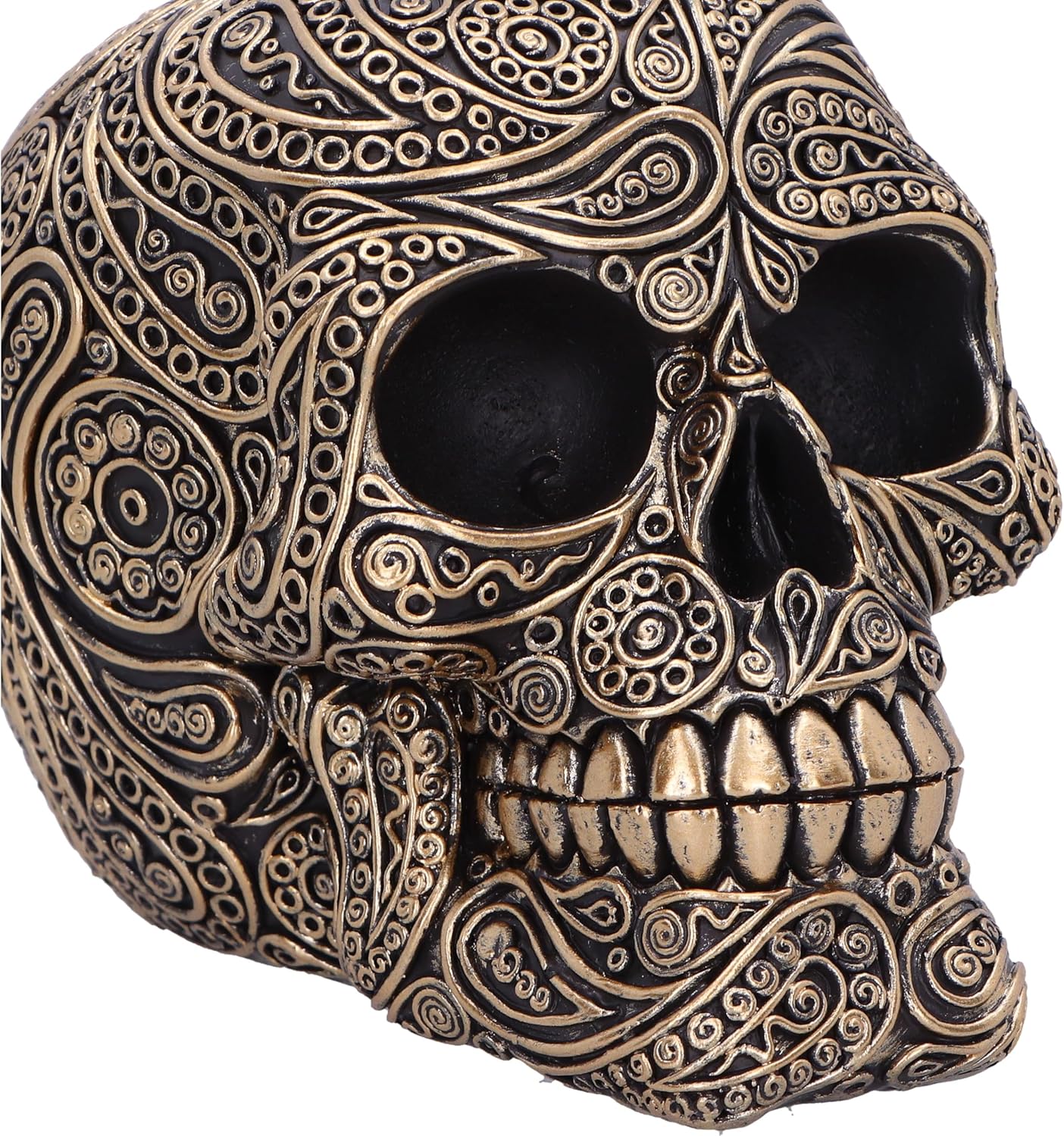 Nemesis Now Paisley Skull 11.5cm, Resin, Black and Gold, Paisley Pattern Skull Ornament, Macabre Home Décor, Cast in the Finest Resin, Expertly Hand-Painted