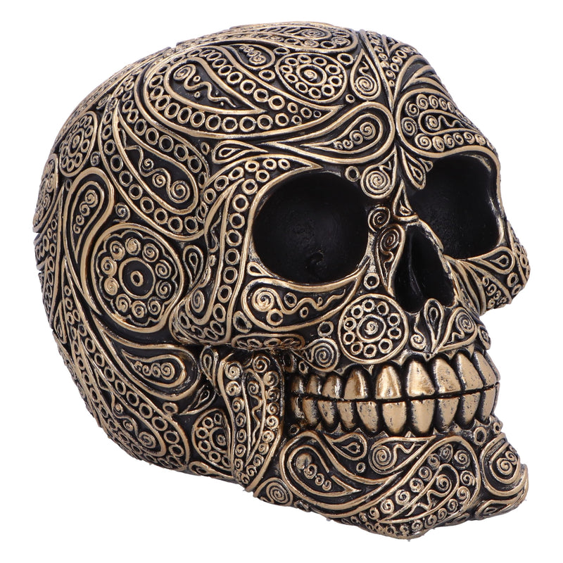 Nemesis Now Paisley Skull 11.5cm, Resin, Black and Gold, Paisley Pattern Skull Ornament, Macabre Home Décor, Cast in the Finest Resin, Expertly Hand-Painted