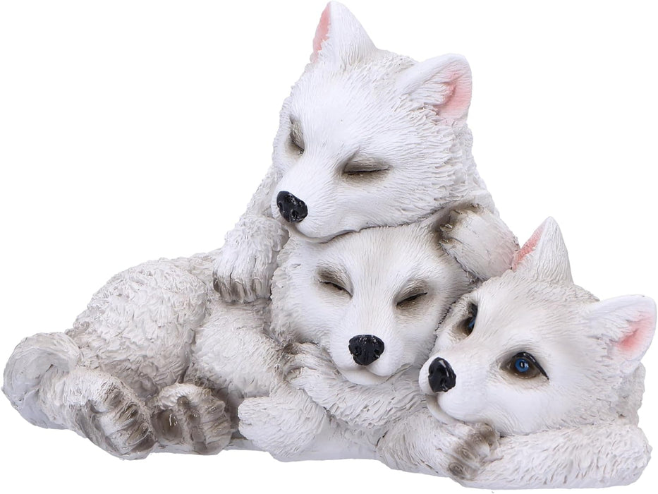 Nemesis Now Figura de Cachorro de Lobo dormilón de 14 cm, Resina, Blanco, Figura de Tres Lobos bebés, Adorno de trío de Lobos Blancos, artículos de Regalo coleccionables, Fundido en la Mejor Resina