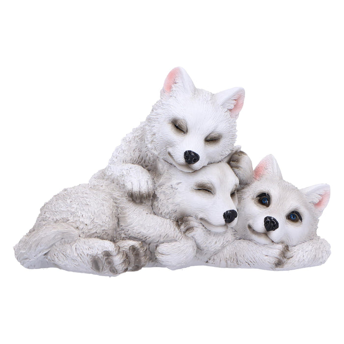 Nemesis Now Figura de Cachorro de Lobo dormilón de 14 cm, Resina, Blanco, Figura de Tres Lobos bebés, Adorno de trío de Lobos Blancos, artículos de Regalo coleccionables, Fundido en la Mejor Resina
