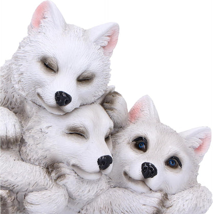 Nemesis Now Figura de Cachorro de Lobo dormilón de 14 cm, Resina, Blanco, Figura de Tres Lobos bebés, Adorno de trío de Lobos Blancos, artículos de Regalo coleccionables, Fundido en la Mejor Resina