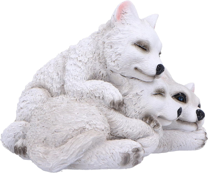 Nemesis Now Figura de Cachorro de Lobo dormilón de 14 cm, Resina, Blanco, Figura de Tres Lobos bebés, Adorno de trío de Lobos Blancos, artículos de Regalo coleccionables, Fundido en la Mejor Resina