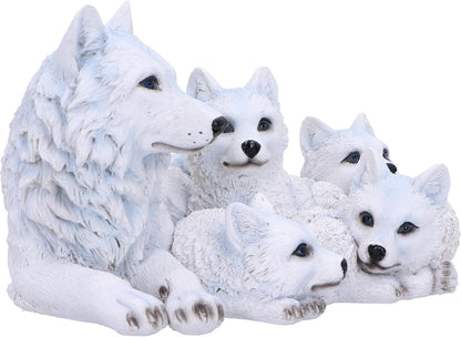 Nemesis Now Pups Protection Figurine 20.5cm, Resin, White, Wolf Babies and Mother Figure, White Wolf Mother Family Ornament, Collectable Wolf Giftware, Cast in the Finest Resin, Expertly Hand-Painted