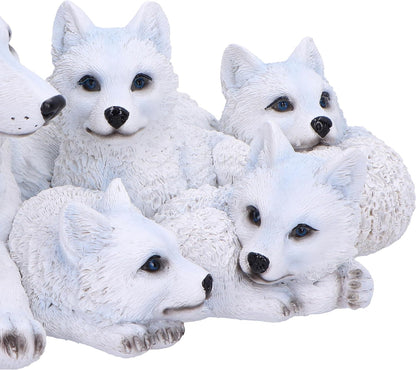 Nemesis Now Pups Protection Figurine 20.5cm, Resin, White, Wolf Babies and Mother Figure, White Wolf Mother Family Ornament, Collectable Wolf Giftware, Cast in the Finest Resin, Expertly Hand-Painted