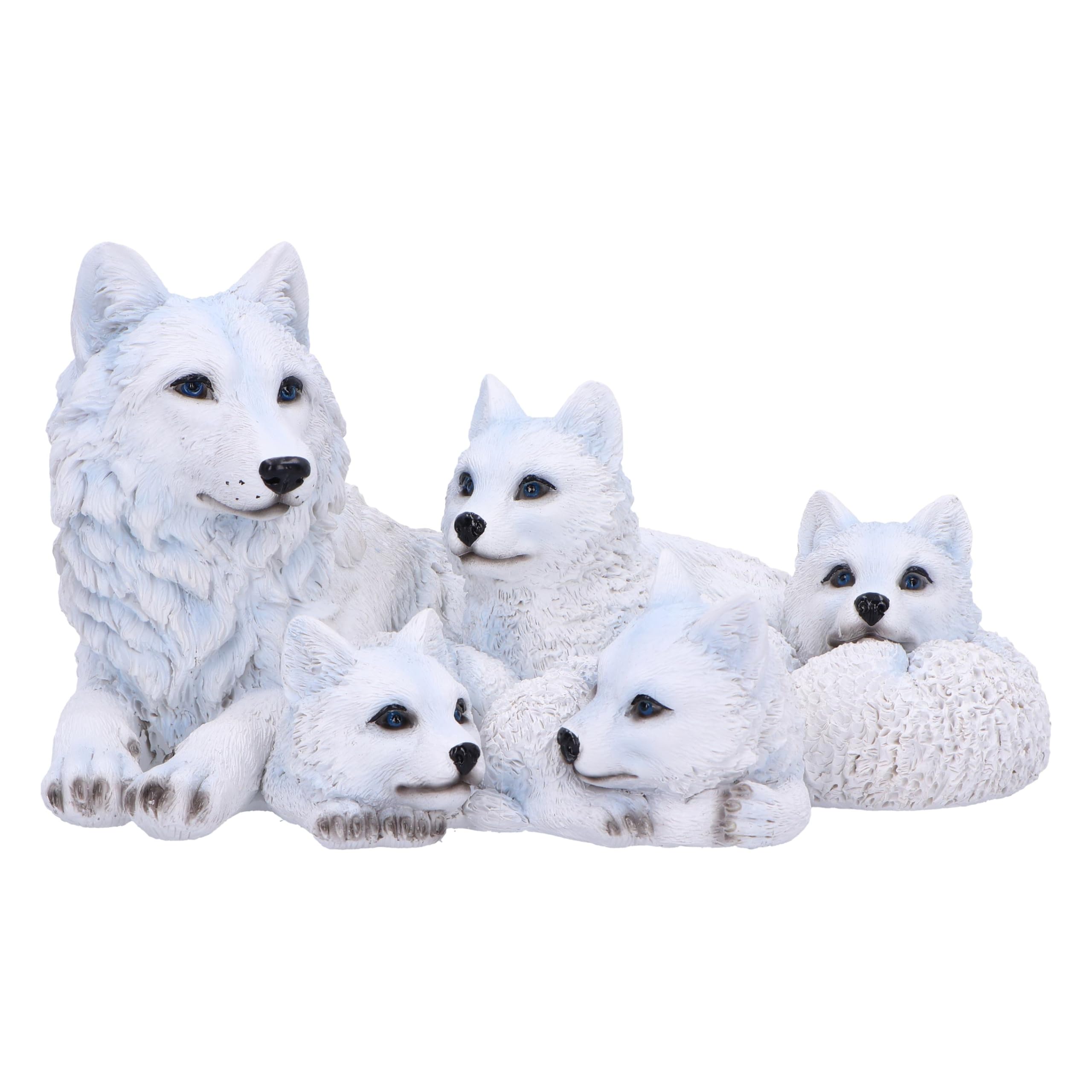 Nemesis Now Pups Protection Figurine 20.5cm, Resin, White, Wolf Babies and Mother Figure, White Wolf Mother Family Ornament, Collectable Wolf Giftware, Cast in the Finest Resin, Expertly Hand-Painted