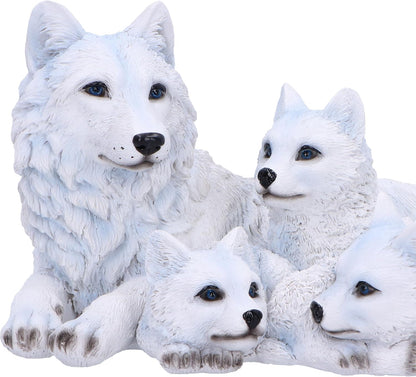 Nemesis Now Pups Protection Figurine 20.5cm, Resin, White, Wolf Babies and Mother Figure, White Wolf Mother Family Ornament, Collectable Wolf Giftware, Cast in the Finest Resin, Expertly Hand-Painted