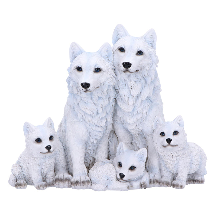 Nemesis Now Figura de Cachorro Protegido, 19 cm, Resina, Blanco, Figura de la Familia de Lobos, Adorno de la Familia de Lobos Blancos, artículos de Regalo coleccionables, Fundido en la Mejor Resina