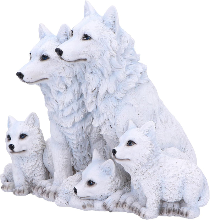 Nemesis Now Figura de Cachorro Protegido, 19 cm, Resina, Blanco, Figura de la Familia de Lobos, Adorno de la Familia de Lobos Blancos, artículos de Regalo coleccionables, Fundido en la Mejor Resina