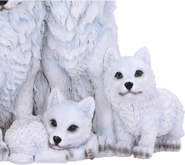 Nemesis Now Figura de Cachorro Protegido, 19 cm, Resina, Blanco, Figura de la Familia de Lobos, Adorno de la Familia de Lobos Blancos, artículos de Regalo coleccionables, Fundido en la Mejor Resina