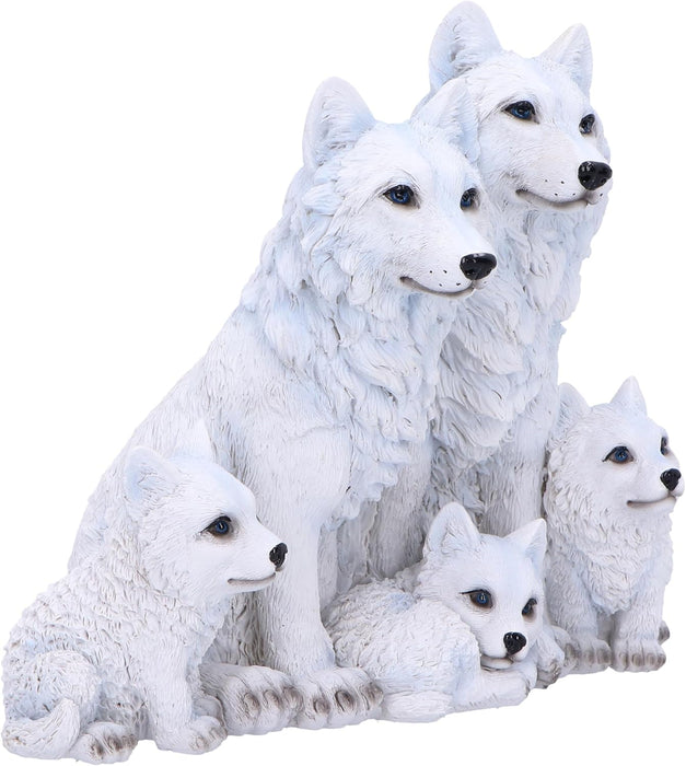 Nemesis Now Figura de Cachorro Protegido, 19 cm, Resina, Blanco, Figura de la Familia de Lobos, Adorno de la Familia de Lobos Blancos, artículos de Regalo coleccionables, Fundido en la Mejor Resina