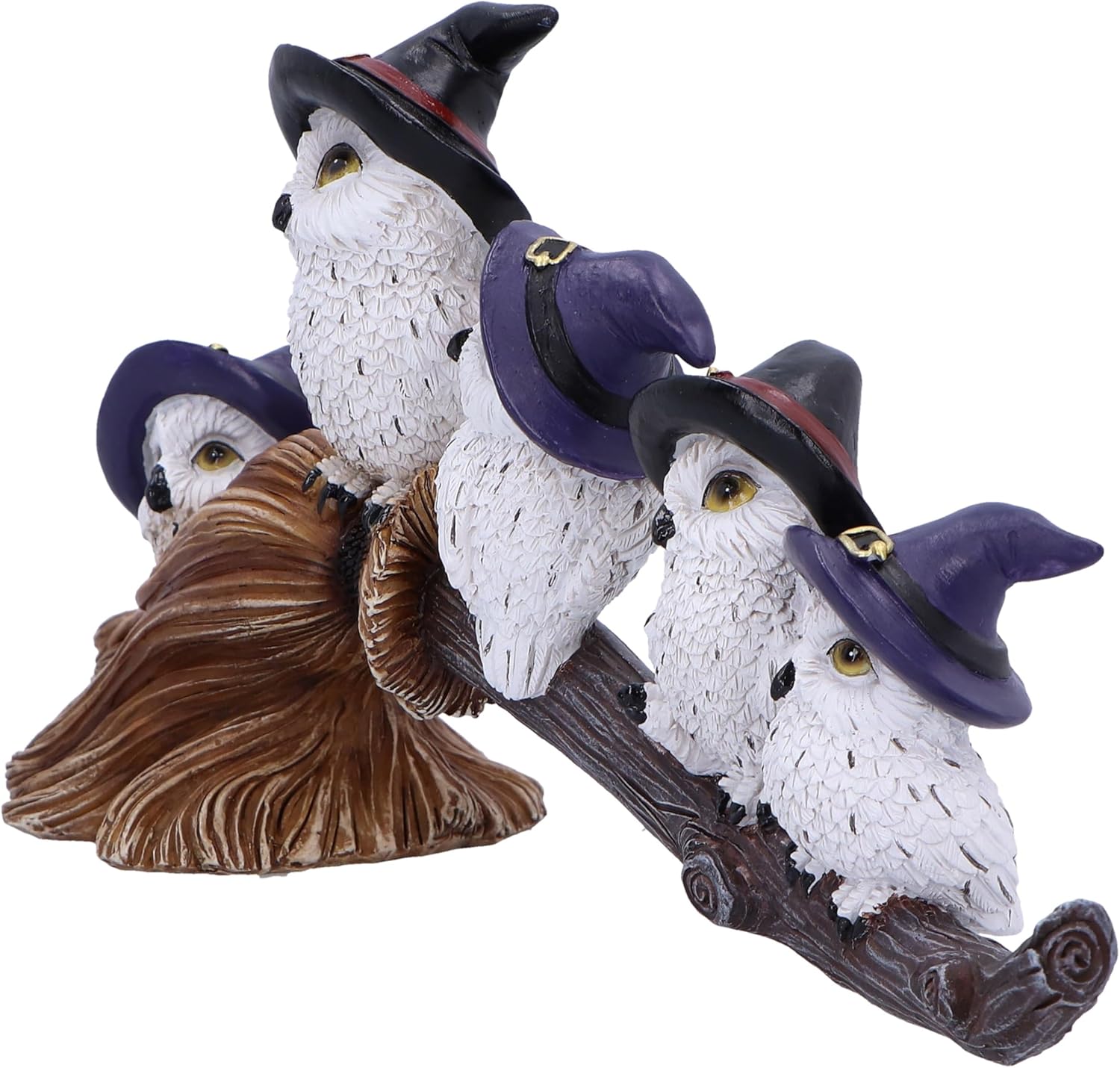Nemesis Now Feathered Broomstick 26cm, Resin, White, Owl Figure, White Owl Ornament, Collectable Owl Giftware, Cast in the Finest Resin, Expertly Hand-Painted