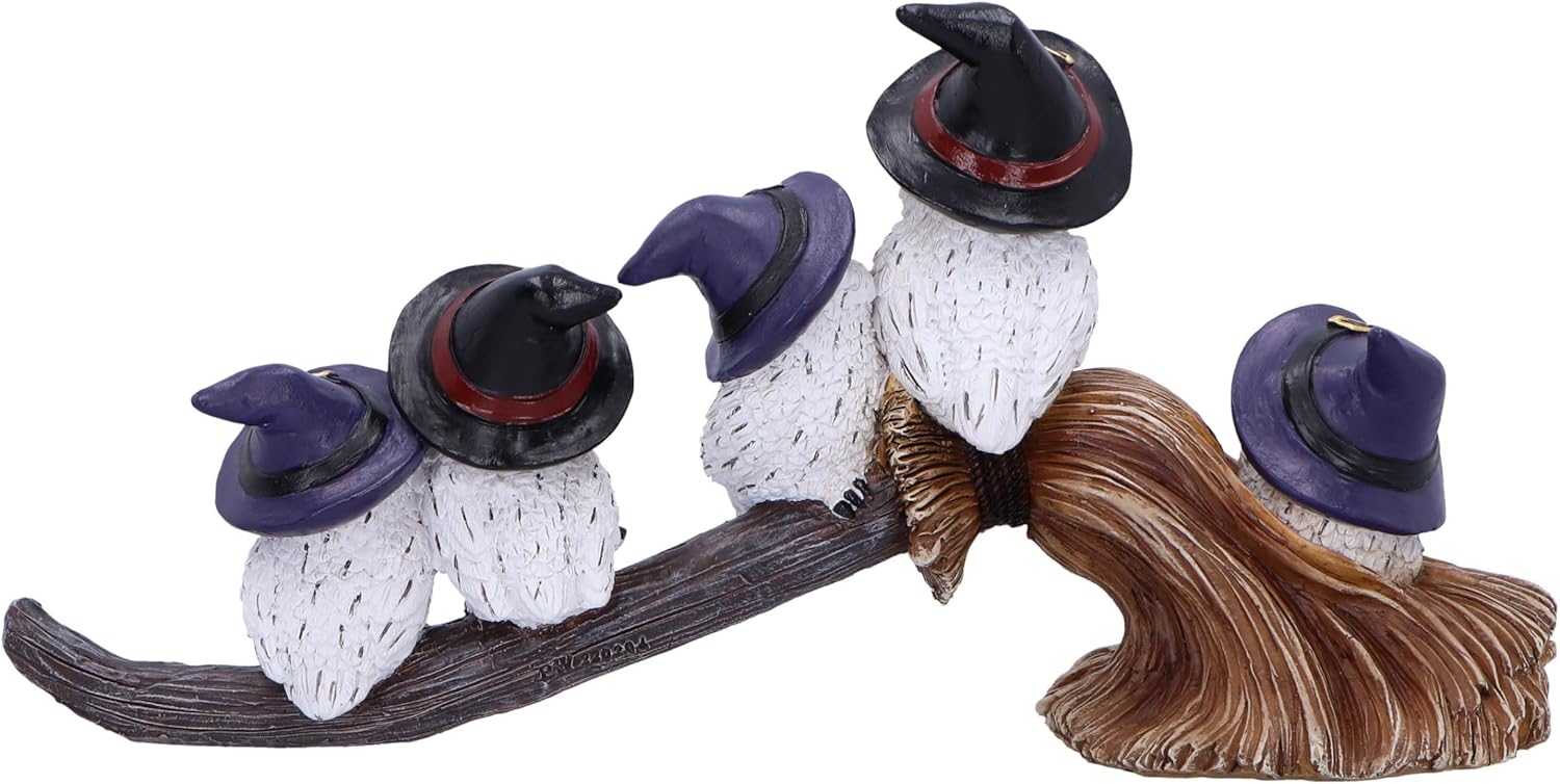 Nemesis Now Feathered Broomstick 26cm, Resin, White, Owl Figure, White Owl Ornament, Collectable Owl Giftware, Cast in the Finest Resin, Expertly Hand-Painted