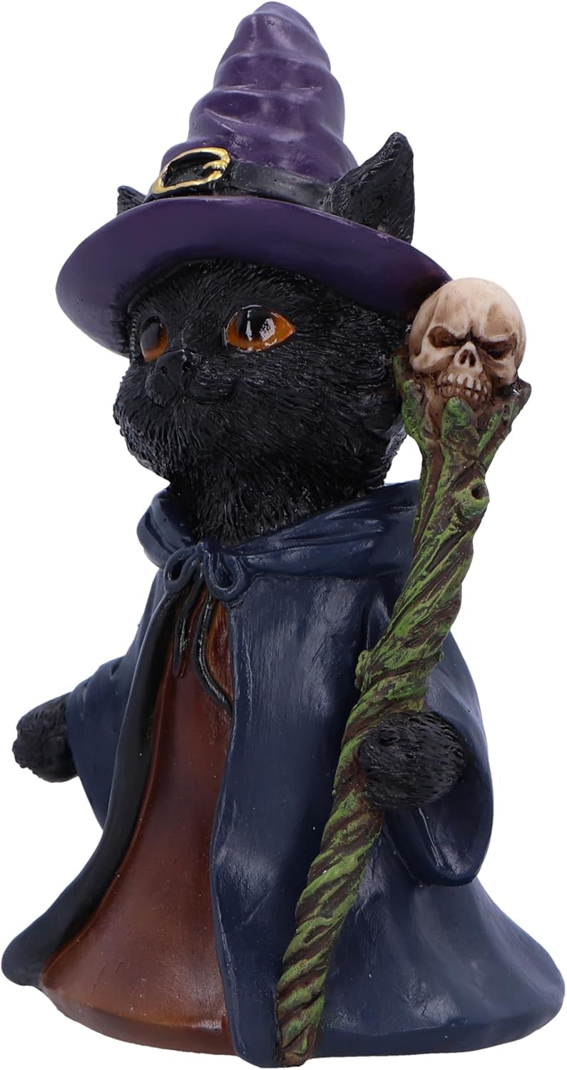 Nemesis Now Whiskered Wizard 14cm, Resin, Black, Cat Figure, Black Cat Ornament, Collectable Cat Giftware, Cast in the Finest Resin, Expertly Hand-Painted