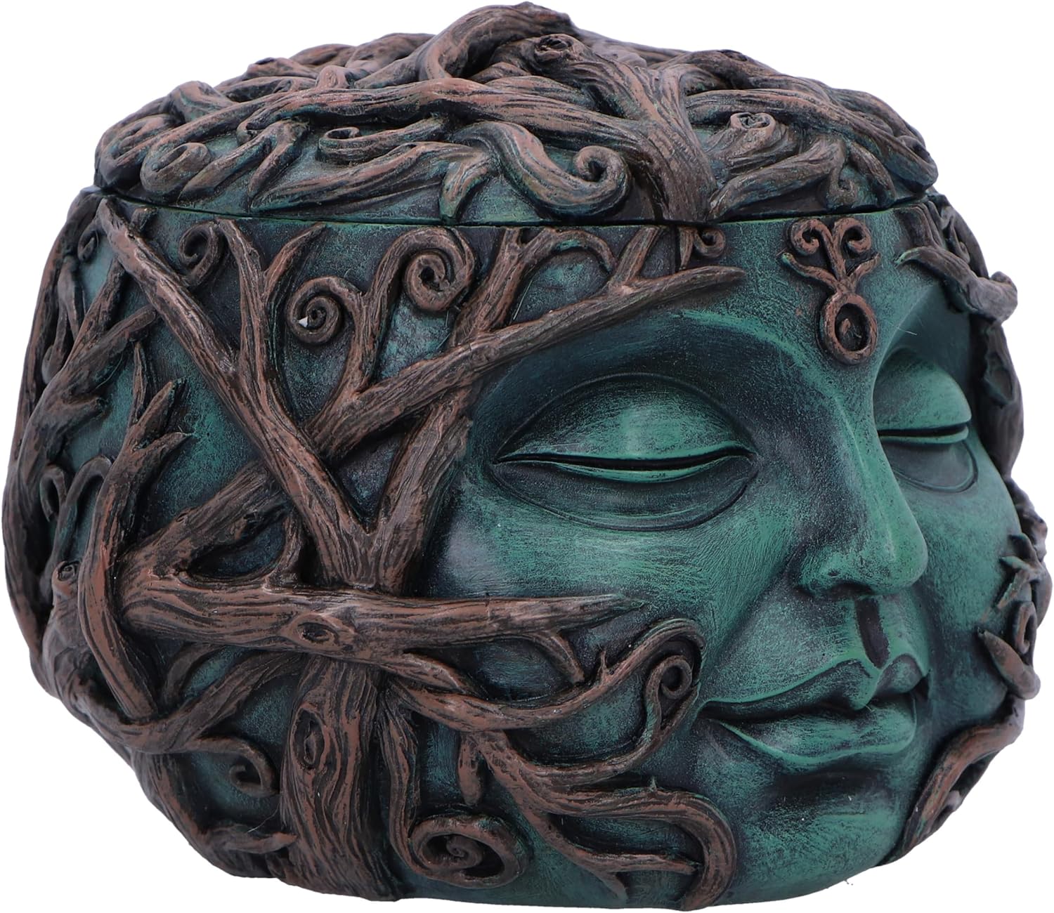 Nemesis Now Tree Spirit Treasure Box 10.5cm, Resin, Green, Vined Tree Face Box, Spiritual Nature Gift, Removable Lid, Cast in the Finest Resin, Expertly Hand-Painted