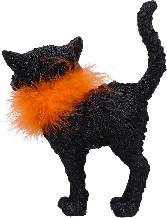 Nemesis Now Furdinand 23cm, Resin, Black, Whimsical Smiling Cat Figure, Silly Black Cat with Novelty Fur Collar Ornament, Collectable Cat Giftware, Cast in the Finest Resin, Expertly Hand-Painted