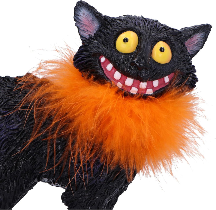 Nemesis Now Furdinand 23cm, Resin, Black, Whimsical Smiling Cat Figure, Silly Black Cat with Novelty Fur Collar Ornament, Collectable Cat Giftware, Cast in the Finest Resin, Expertly Hand-Painted