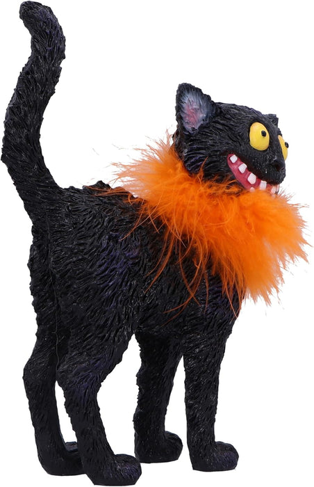 Nemesis Now Furdinand 23cm, Resin, Black, Whimsical Smiling Cat Figure, Silly Black Cat with Novelty Fur Collar Ornament, Collectable Cat Giftware, Cast in the Finest Resin, Expertly Hand-Painted