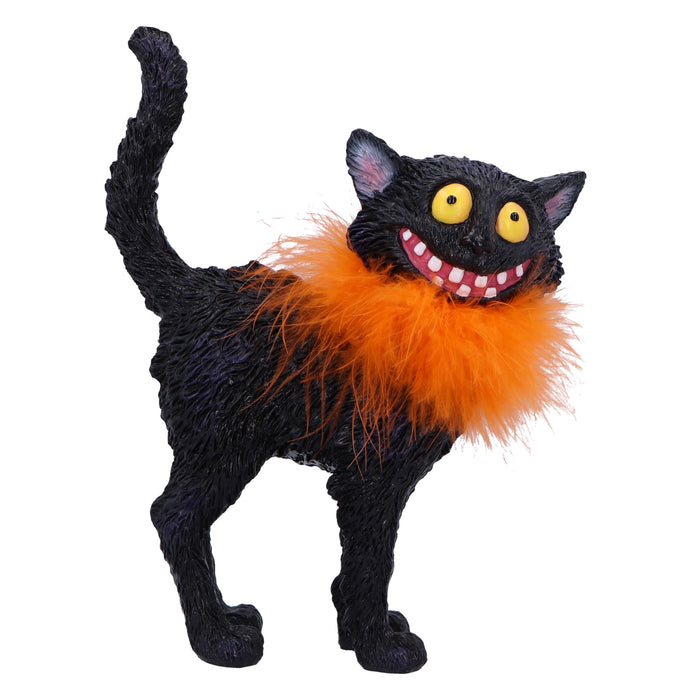 Nemesis Now Furdinand 23cm, Resin, Black, Whimsical Smiling Cat Figure, Silly Black Cat with Novelty Fur Collar Ornament, Collectable Cat Giftware, Cast in the Finest Resin, Expertly Hand-Painted