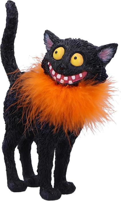 Nemesis Now Furdinand 23cm, Resin, Black, Whimsical Smiling Cat Figure, Silly Black Cat with Novelty Fur Collar Ornament, Collectable Cat Giftware, Cast in the Finest Resin, Expertly Hand-Painted