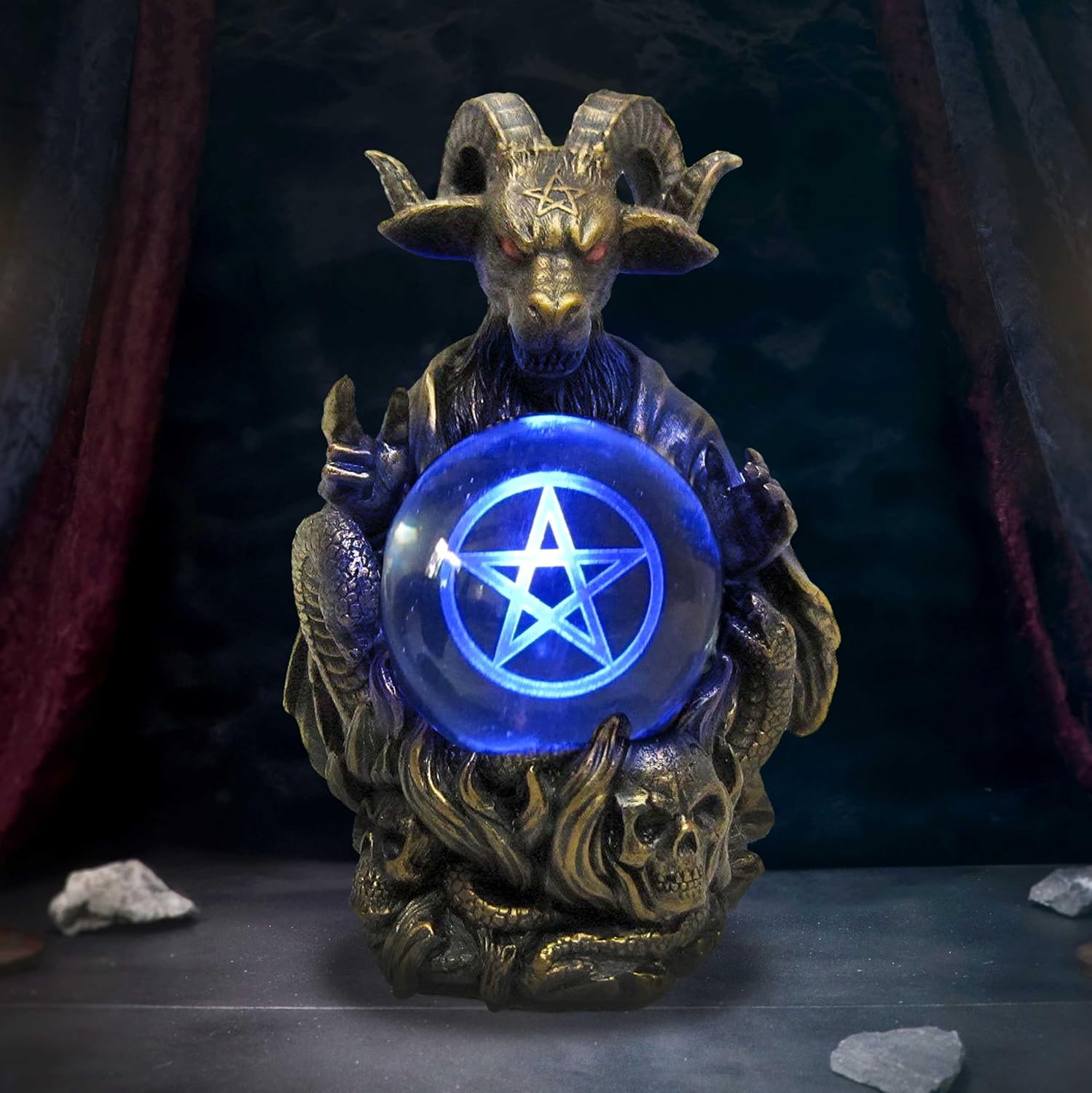 Nemesis Now Orbuculum of the Baphomet Illuminating Orb Figurine 16cm, Resin, Bronze, Baphomet Pentagram Ball, Baphomet & Orb Ornament, Cast in the Finest Resin, Finished in Bronze