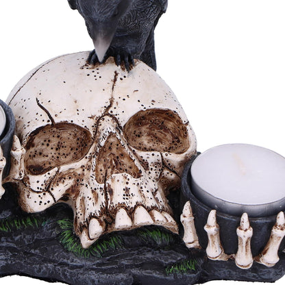 Nevermore Raven And Skull Candle Holder 15Cm