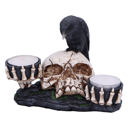 Nevermore Raven And Skull Candle Holder 15Cm