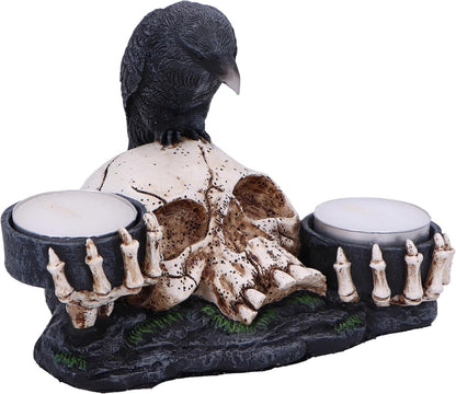 Nevermore Raven And Skull Candle Holder 15Cm