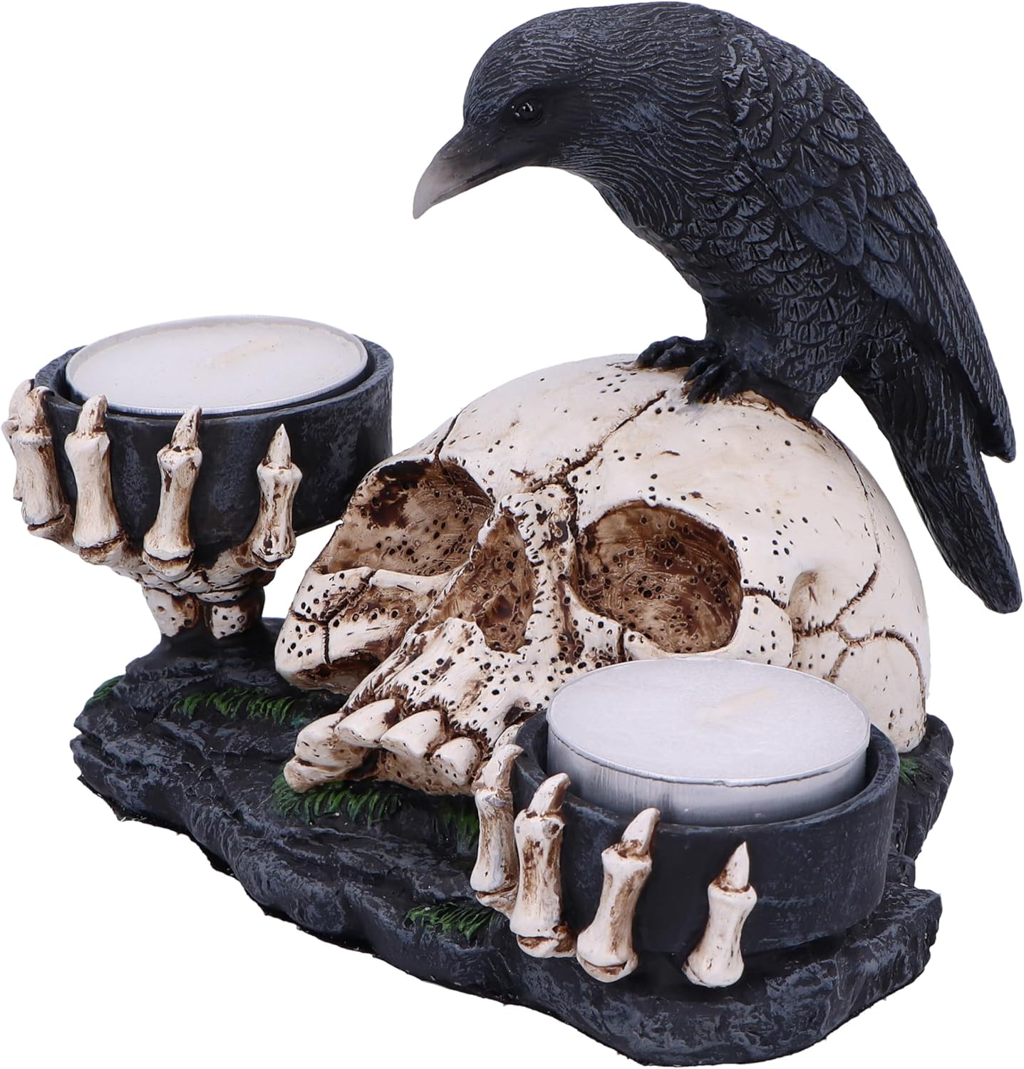 Nevermore Raven And Skull Candle Holder 15Cm