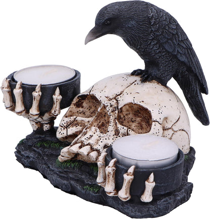 Nevermore Raven And Skull Candle Holder 15Cm