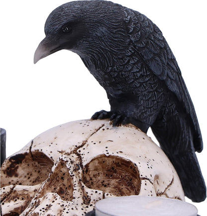 Nevermore Raven And Skull Candle Holder 15Cm