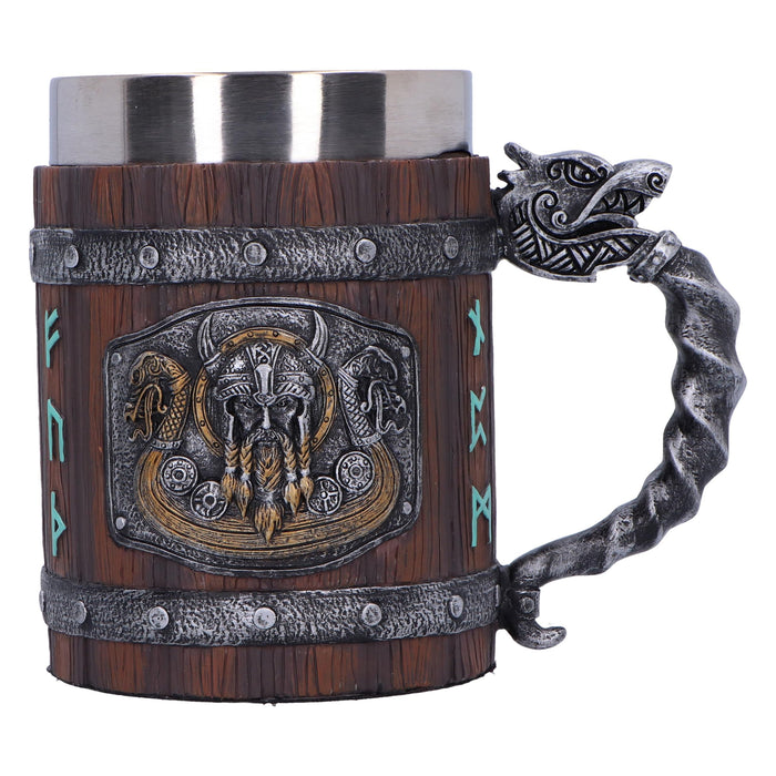 Nemesis Now Norseman Tankard 16cm, Resin, Brown, Viking Tankard, Norse Viking Design Beer Mug, Includes Stainless Steel Insert, Expertly Hand-Painted, Cast in The Finest Resin