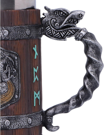 Nemesis Now Norseman Tankard 16cm, Resin, Brown, Viking Tankard, Norse Viking Design Beer Mug, Includes Stainless Steel Insert, Expertly Hand-Painted, Cast in The Finest Resin