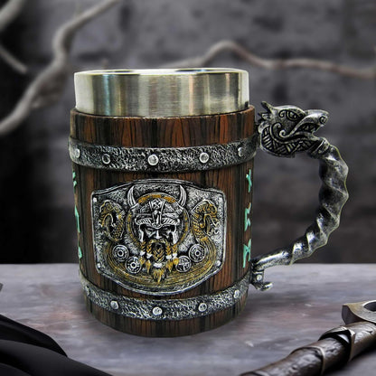 Nemesis Now Norseman Tankard 16cm, Resin, Brown, Viking Tankard, Norse Viking Design Beer Mug, Includes Stainless Steel Insert, Expertly Hand-Painted, Cast in The Finest Resin