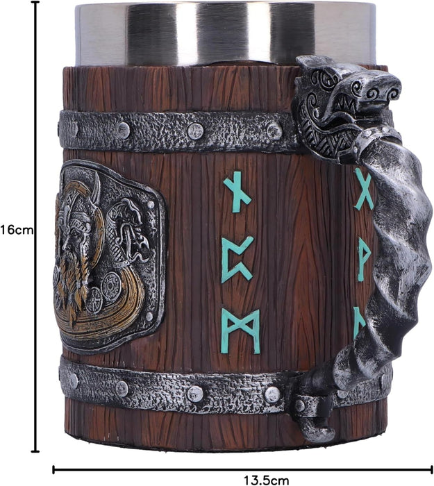 Nemesis Now Norseman Tankard 16cm, Resin, Brown, Viking Tankard, Norse Viking Design Beer Mug, Includes Stainless Steel Insert, Expertly Hand-Painted, Cast in The Finest Resin