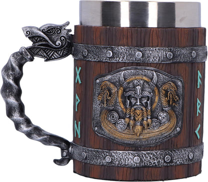 Nemesis Now Norseman Tankard 16cm, Resin, Brown, Viking Tankard, Norse Viking Design Beer Mug, Includes Stainless Steel Insert, Expertly Hand-Painted, Cast in The Finest Resin
