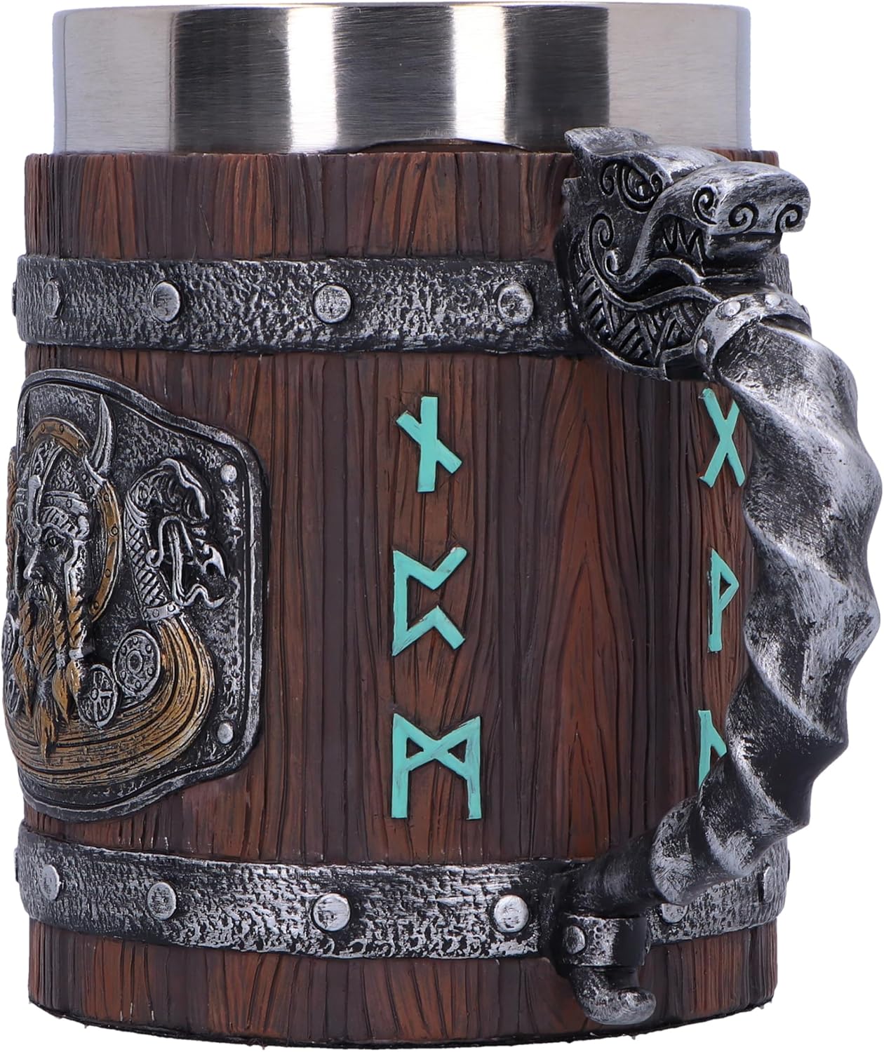 Nemesis Now Norseman Tankard 16cm, Resin, Brown, Viking Tankard, Norse Viking Design Beer Mug, Includes Stainless Steel Insert, Expertly Hand-Painted, Cast in The Finest Resin