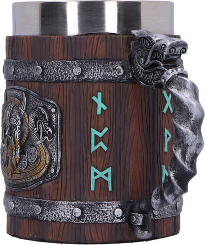 Nemesis Now Norseman Tankard 16cm, Resin, Brown, Viking Tankard, Norse Viking Design Beer Mug, Includes Stainless Steel Insert, Expertly Hand-Painted, Cast in The Finest Resin