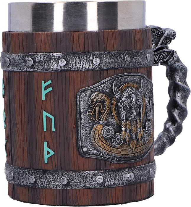 Nemesis Now Norseman Tankard 16cm, Resin, Brown, Viking Tankard, Norse Viking Design Beer Mug, Includes Stainless Steel Insert, Expertly Hand-Painted, Cast in The Finest Resin