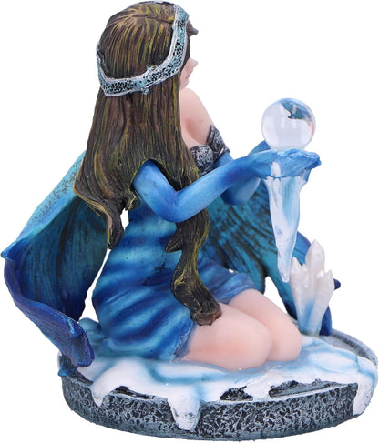 Nemesis Now Crystal Fairy Azura Figurine 8.5cm, Resin, Blue Crystal Fairy Figurine, Blue Winter Theme Kneeling Fairy Holding Glass Ball, Fantasy Gift, Cast in the Finest Resin, Expertly Hand-Painted