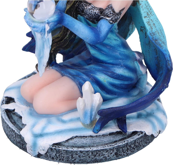 Nemesis Now Crystal Fairy Azura Figurine 8.5cm, Resin, Blue Crystal Fairy Figurine, Blue Winter Theme Kneeling Fairy Holding Glass Ball, Fantasy Gift, Cast in the Finest Resin, Expertly Hand-Painted