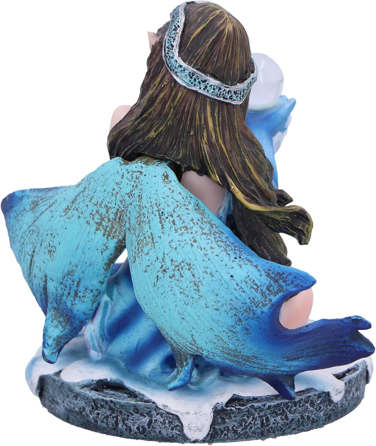 Nemesis Now Crystal Fairy Azura Figurine 8.5cm, Resin, Blue Crystal Fairy Figurine, Blue Winter Theme Kneeling Fairy Holding Glass Ball, Fantasy Gift, Cast in the Finest Resin, Expertly Hand-Painted