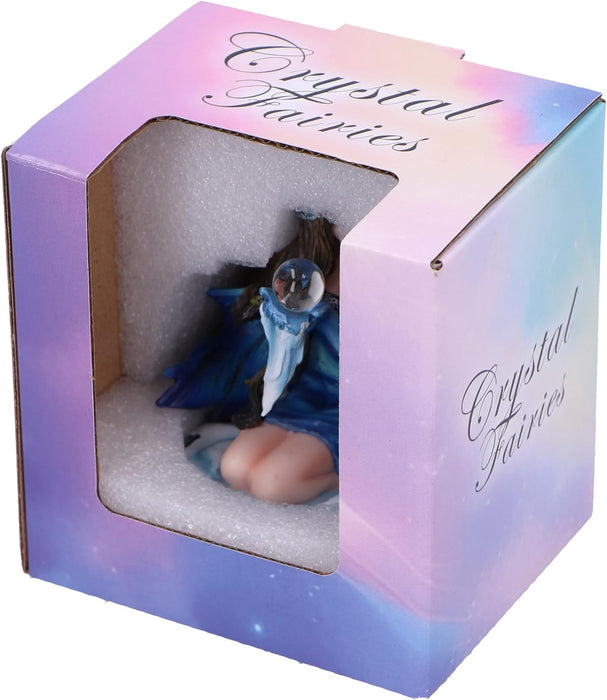 Nemesis Now Crystal Fairy Azura Figurine 8.5cm, Resin, Blue Crystal Fairy Figurine, Blue Winter Theme Kneeling Fairy Holding Glass Ball, Fantasy Gift, Cast in the Finest Resin, Expertly Hand-Painted
