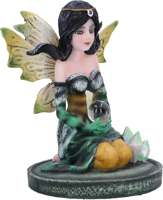 Nemesis Now Crystal Fairy Jade Figurine 9cm, Resin, Green, Fairy in Nature Figurine Featuring Crystals, Kneeling Fairy Holding Glass Ball, Fantasy Gift, Cast in the Finest Resin, Expertly Hand-Painted