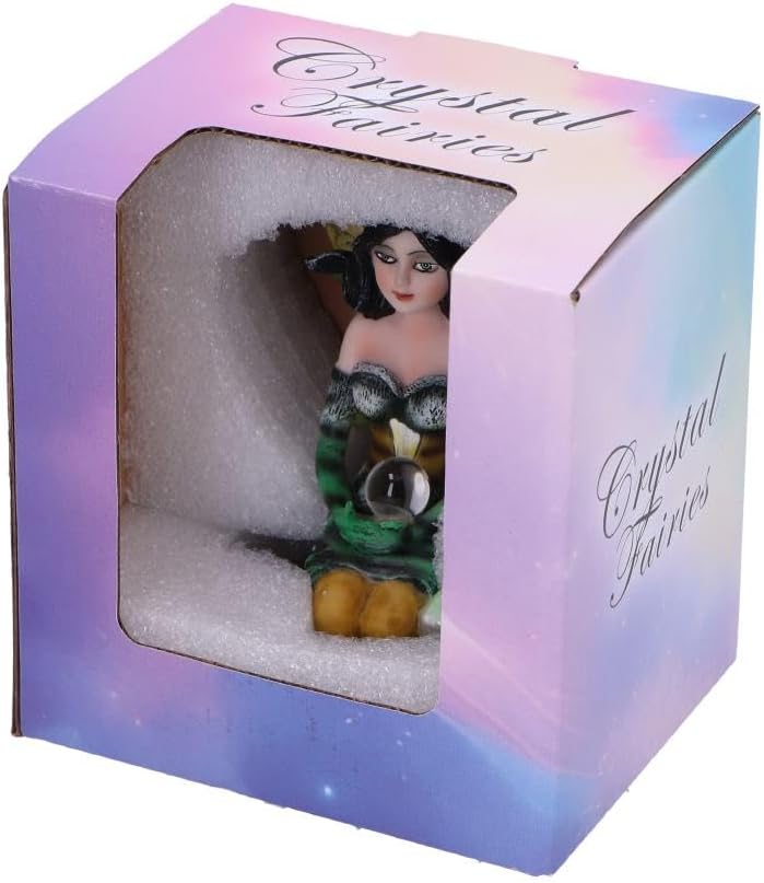 Nemesis Now Crystal Fairy Jade Figurine 9cm, Resin, Green, Fairy in Nature Figurine Featuring Crystals, Kneeling Fairy Holding Glass Ball, Fantasy Gift, Cast in the Finest Resin, Expertly Hand-Painted