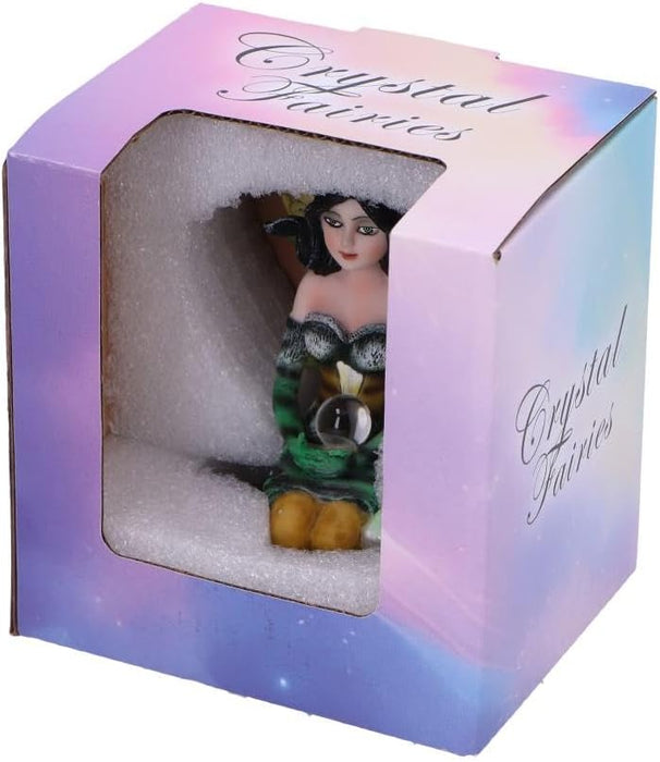 Nemesis Now Crystal Fairy Jade Figurine 9cm, Resin, Green, Fairy in Nature Figurine Featuring Crystals, Kneeling Fairy Holding Glass Ball, Fantasy Gift, Cast in the Finest Resin, Expertly Hand-Painted
