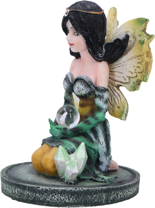 Nemesis Now Crystal Fairy Jade Figurine 9cm, Resin, Green, Fairy in Nature Figurine Featuring Crystals, Kneeling Fairy Holding Glass Ball, Fantasy Gift, Cast in the Finest Resin, Expertly Hand-Painted