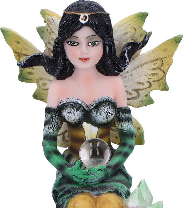 Nemesis Now Crystal Fairy Jade Figurine 9cm, Resin, Green, Fairy in Nature Figurine Featuring Crystals, Kneeling Fairy Holding Glass Ball, Fantasy Gift, Cast in the Finest Resin, Expertly Hand-Painted